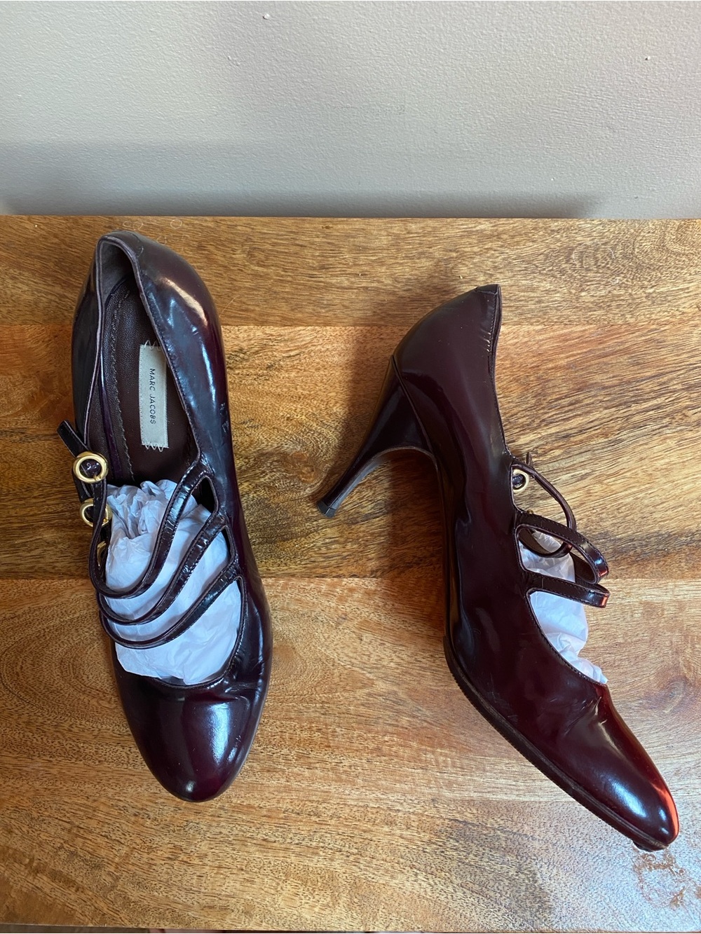 VTG Y2K Marc Jacobs Patent Leather Double Straps Gold Heels Pumps